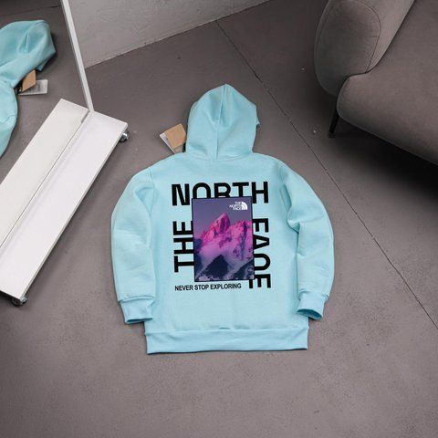 Мужское зимнее худи The North Face с капюшоном голубое Толстовка ТНФ Ads-477 фото