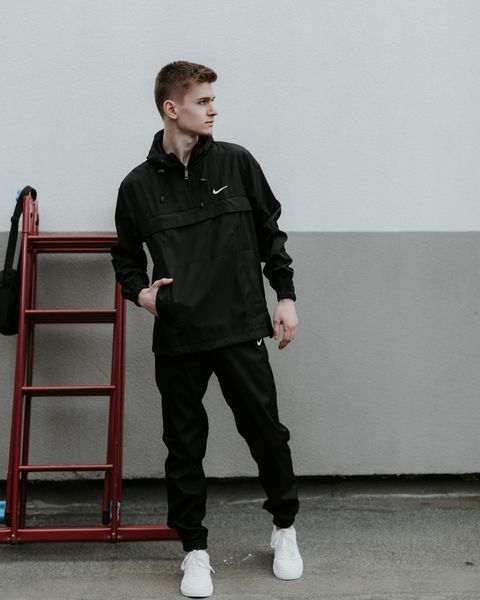 Мужской спортивный костюм Nike из плащевки черный Комплект Найк Анорак Штаны Барсетка Intr-1586873487 фото