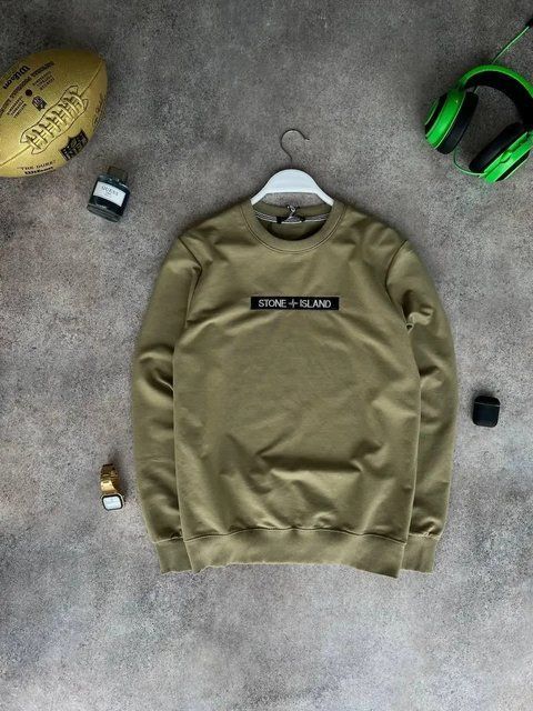 Мужской свитшот Stone Island хаки Кофта Стон Айленд без капюшона Моло-63-8 фото
