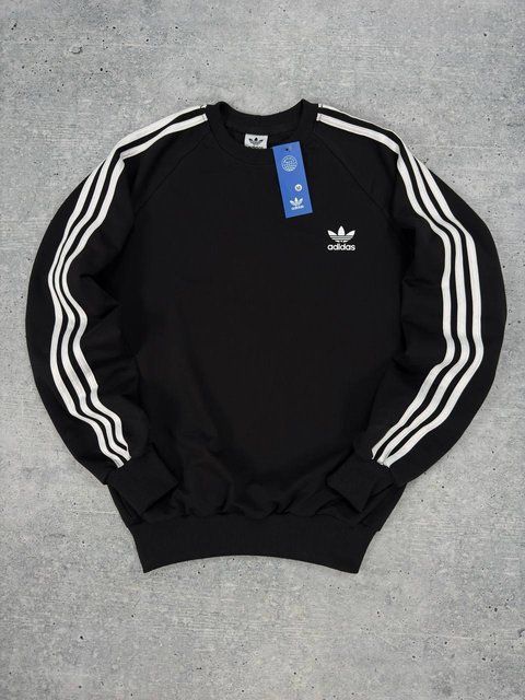 Мужской свитшот Adidas с лампасами черный Кофта Адидас без капюшона Pav-56 1 фото