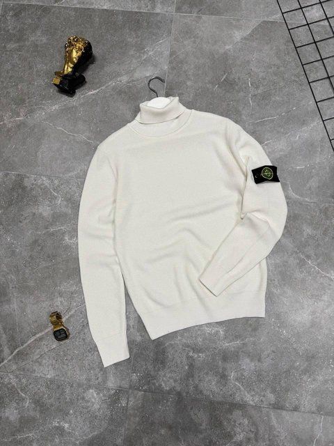 Мужской зимний гольф Stone Island с патчем под горло белый Свитер Стон Айленд Моло-900-403 фото
