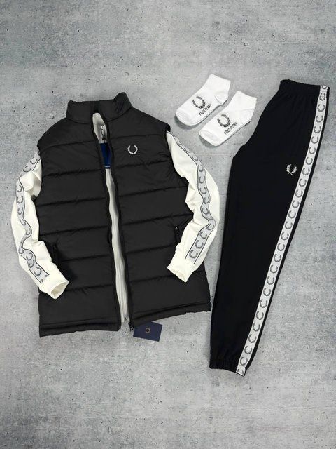 Мужской костюм Fred Perry с лампасами молочный Комплект Фред Перри Жилетка Хар-547 фото