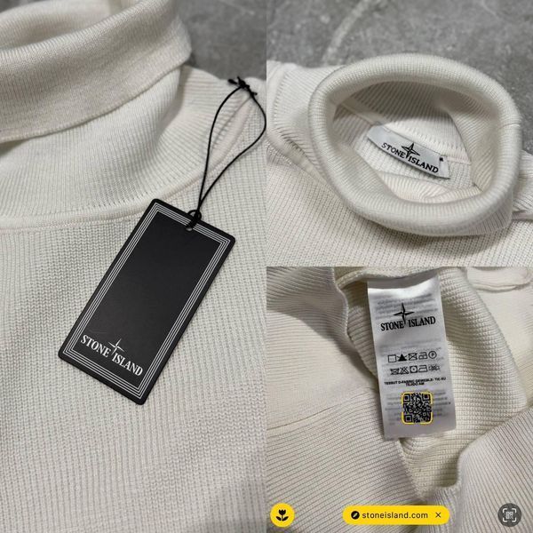 Мужской зимний гольф Stone Island с патчем под горло белый Свитер Стон Айленд Моло-900-403 фото