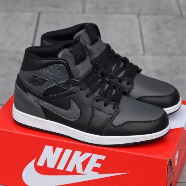 Мужские зимние кроссовки Nike Air Jordan 1 черные с серым Найк Джордан кожаные Arm-A831 фото
