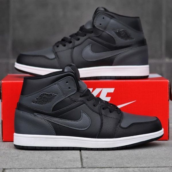 Мужские зимние кроссовки Nike Air Jordan 1 черные с серым Найк Джордан кожаные Arm-A831 фото