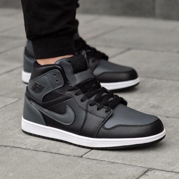 Мужские зимние кроссовки Nike Air Jordan 1 черные с серым Найк Джордан кожаные Arm-A831 фото