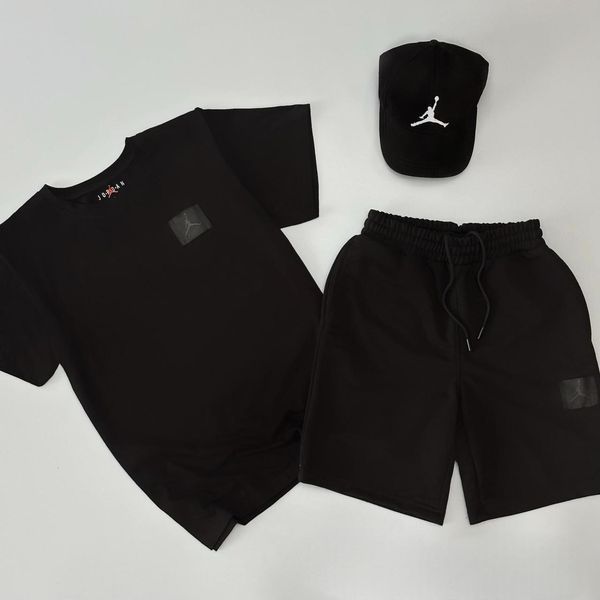 Мужской летний костюм Air Jordan Футболка Шорты Кепка хлопковый черный Комплект Джордан Will-J0014 фото
