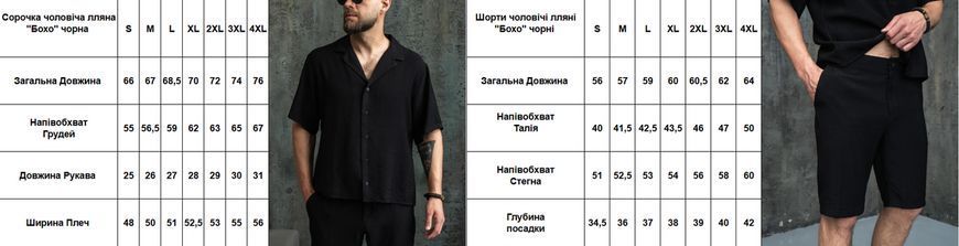 Мужской летний костюм льняной Рубашка Шорты черный Intr-1221884214 фото