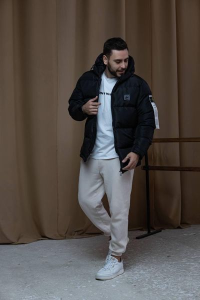 Чоловіча зимова куртка Stone Island чорна Пуховик Стон Айленд з капюшоном Хар-362 фото