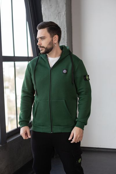 Чоловіча зимова кофта Stone Island з патчем чорна Зіп худі Стон Айленд на блискавці Хар-338 фото