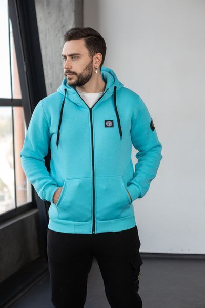 Чоловіча зимова кофта Stone Island з патчем чорна Зіп худі Стон Айленд на блискавці Хар-338 фото