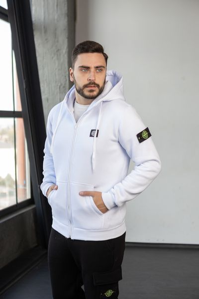 Чоловіча зимова кофта Stone Island з патчем чорна Зіп худі Стон Айленд на блискавці Хар-338 фото