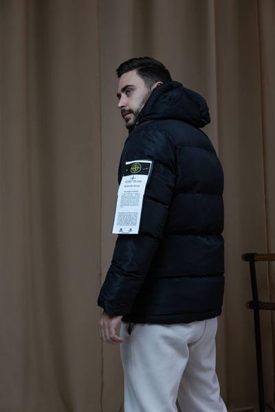 Чоловіча зимова куртка Stone Island чорна Пуховик Стон Айленд з капюшоном Хар-362 фото