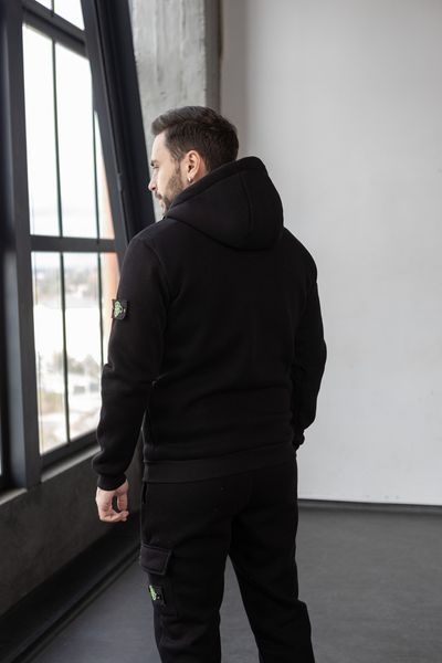 Чоловіча зимова кофта Stone Island з патчем чорна Зіп худі Стон Айленд на блискавці Хар-338 фото