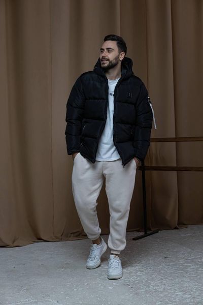 Чоловіча зимова куртка Stone Island чорна Пуховик Стон Айленд з капюшоном Хар-362 фото