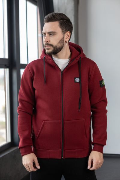 Чоловіча зимова кофта Stone Island з патчем чорна Зіп худі Стон Айленд на блискавці Хар-338 фото