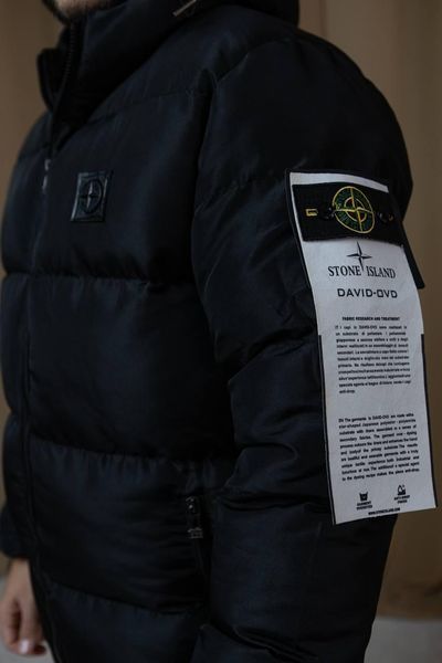 Чоловіча зимова куртка Stone Island чорна Пуховик Стон Айленд з капюшоном Хар-362 фото