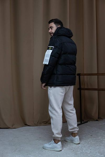 Чоловіча зимова куртка Stone Island чорна Пуховик Стон Айленд з капюшоном Хар-362 фото