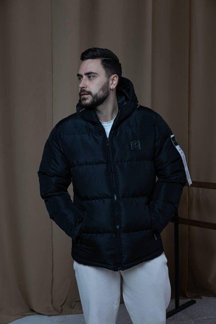 Чоловіча зимова куртка Stone Island чорна Пуховик Стон Айленд з капюшоном Хар-362 фото