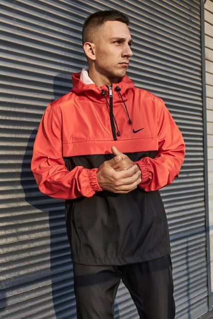 Мужской Анорак Nike черный с оранжевым Ветровка Найк демисезонная Intr-1590476403 фото