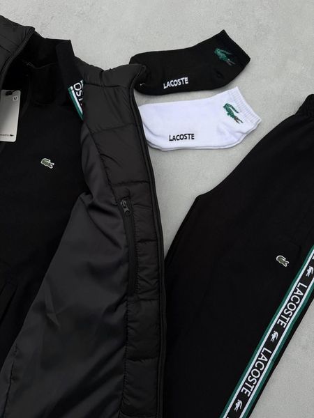 Мужской спортивный костюм Lacoste 3в1 черный Набор Лакоста Кофта на молнии Штаны Жилетка Хар-671 фото
