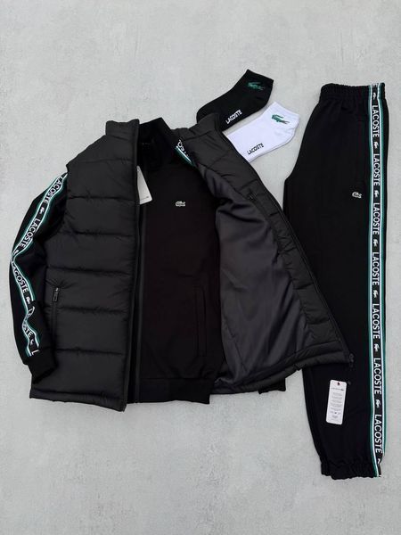 Мужской спортивный костюм Lacoste 3в1 черный Набор Лакоста Кофта на молнии Штаны Жилетка Хар-671 фото