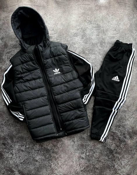 Мужской спортивный костюм Adidas синий Комплект Адидас Кофта на змейке с капюшоном Штаны Жилетка Univer-110 фото
