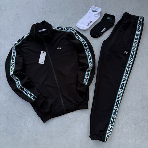 Мужской спортивный костюм Lacoste без капюшона черный Набор Лакост Кофта Штаны с лампасами Хар-655 фото