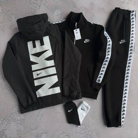 Мужской зимний костюм 3в1 Nike черный Комплект Найк с лампасами Хар-707 фото