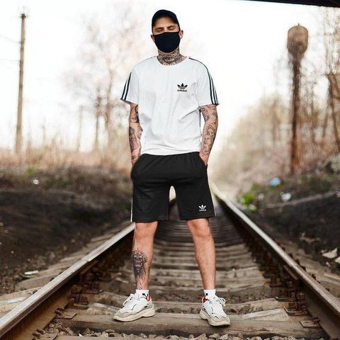 Чоловічий літній костюм Adidas Футболка Шорти білий із чорним Адідас Хар-866 (коп3) фото