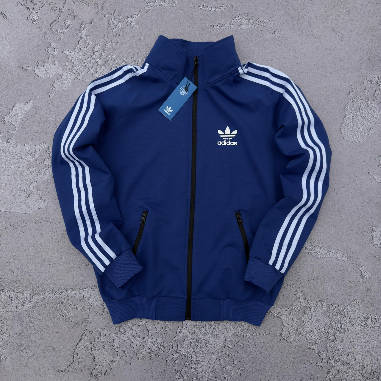 Чоловіча кофта Adidas без капюшона синя Олімпійка Адідас на блискавці