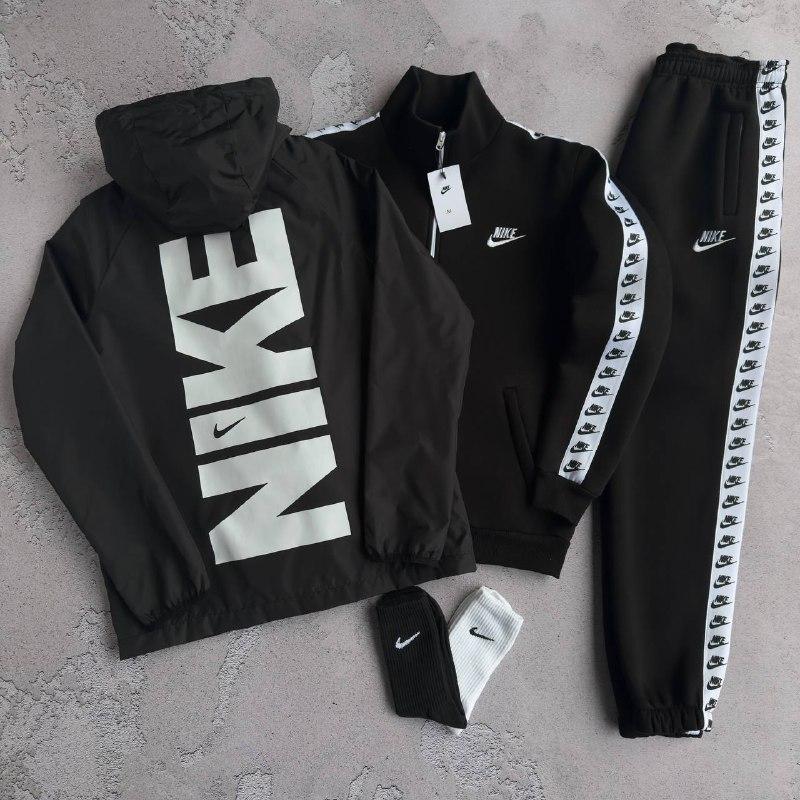 Мужской зимний костюм 3в1 Nike черный Комплект Найк с лампасами