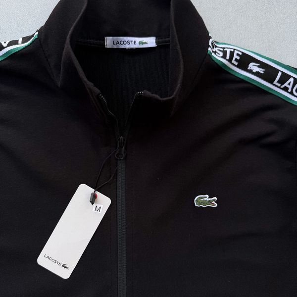 Мужской спортивный костюм Lacoste без капюшона черный Набор Лакост Кофта Штаны с лампасами Хар-655 фото