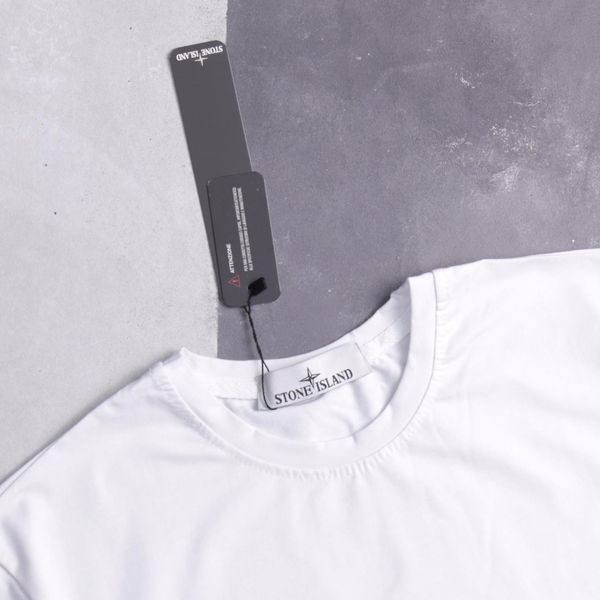 Мужской летний костюм Stone Island Футболка Шорты белый с черным с патчем Стон Айленд Ads-311 фото