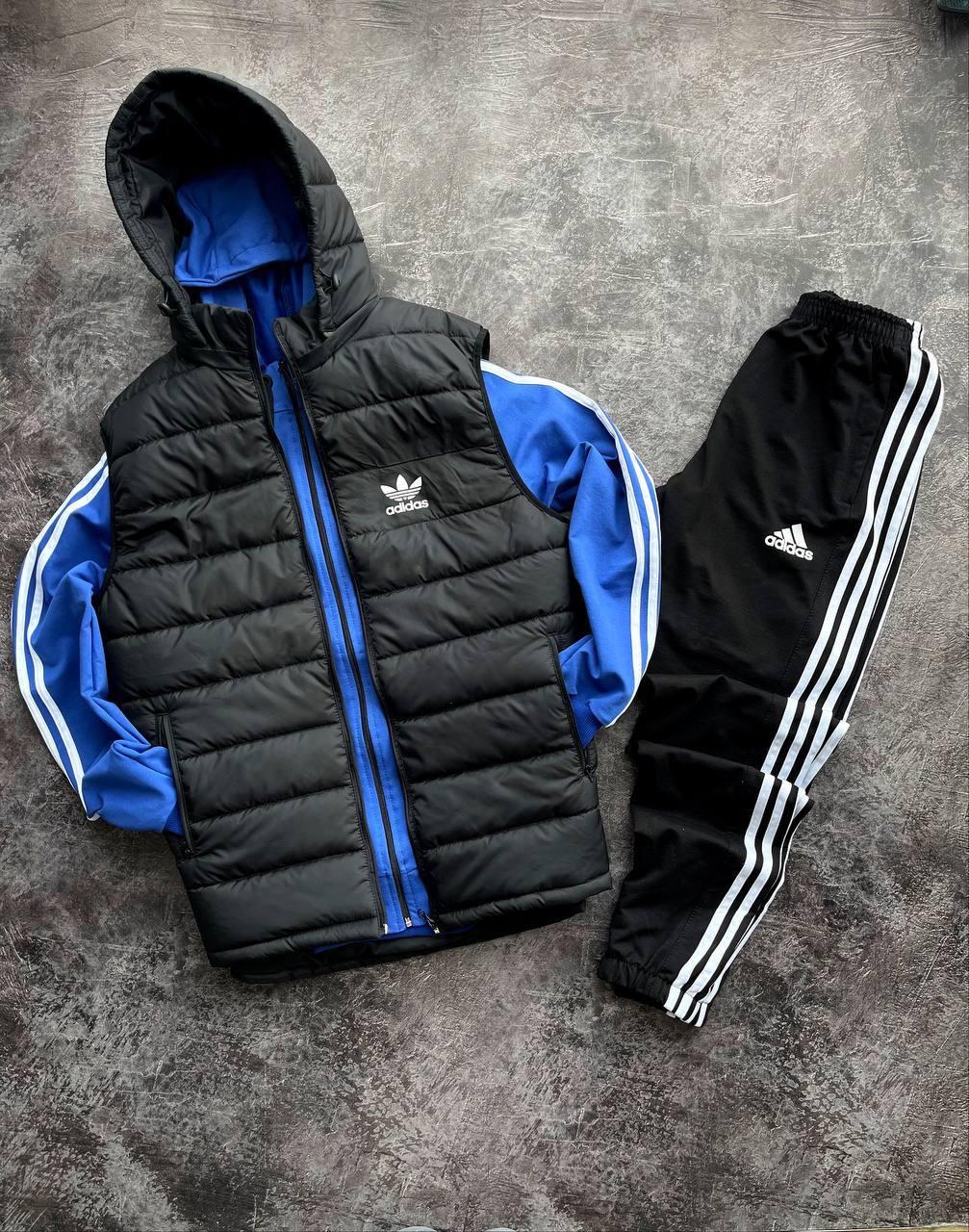 Мужской спортивный костюм Adidas синий Комплект Адидас Кофта на змейке с капюшоном Штаны Жилетка