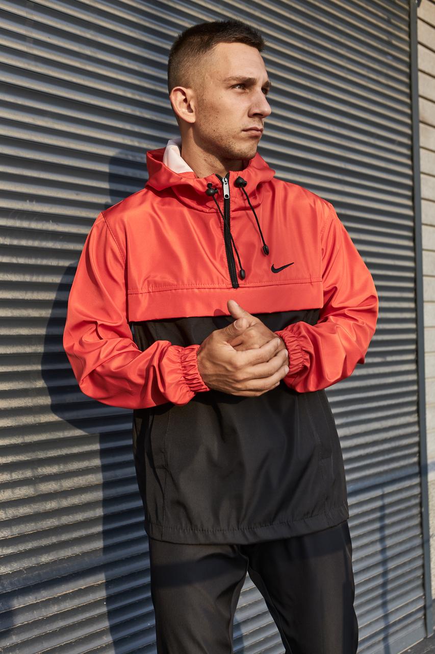 Чоловічий Анорак Nike чорний з оранжевим Вітровка Найк демісезонна