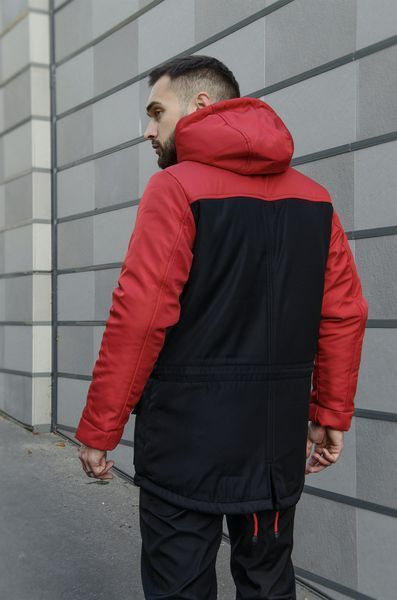Мужская зимняя парка Nike черная с красным с капюшоном Пуховик Найк Intr-1591254594 фото