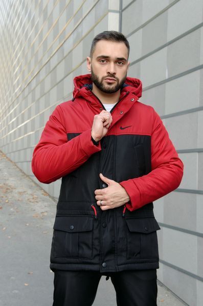 Мужская зимняя парка Nike черная с красным с капюшоном Пуховик Найк Intr-1591254594 фото