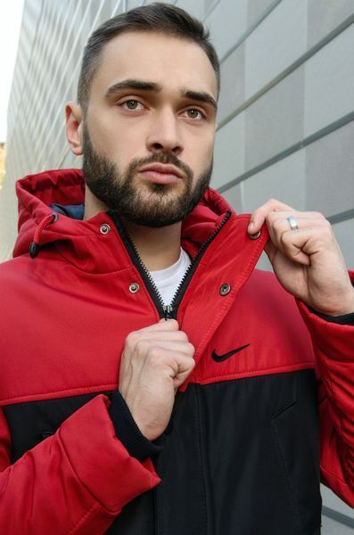 Мужская зимняя парка Nike черная с красным с капюшоном Пуховик Найк Intr-1591254594 фото