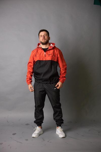 Мужской спортивный костюм Nike из плащевки черный с оранжевым Комплект Найк Анорак Штаны Барсетка Intr-1586873794 фото