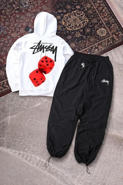 Мужской спортивный костюм Stussy черный с капюшоном Комплект Худи Штаны плащевка Стусси Ads-441 фото