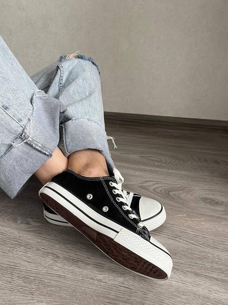 Жіночі кеди Converse All Star низькі чорні Кросівки Конверси текстиль Arm-HD334 фото