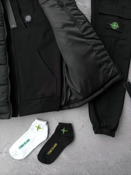 Мужской костюм Stone Island с патчем черный Комплект Стон Айленд Жилетка Кепка Хар-562 фото