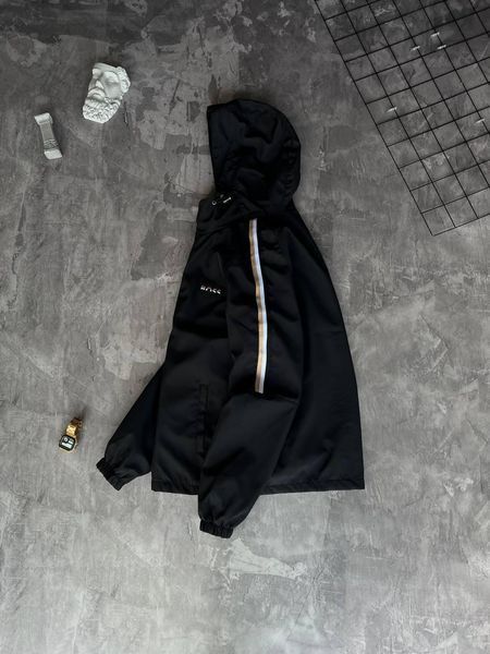 Чоловіча ветровка Hugo Boss з капюшоном чорна Куртка Хьюго Босс з плащової тканини Моло-Boss5 фото