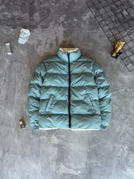 Мужская зимняя куртка The North Face без капюшона двухсторонняя бирюзовая Моло-TNF101 фото