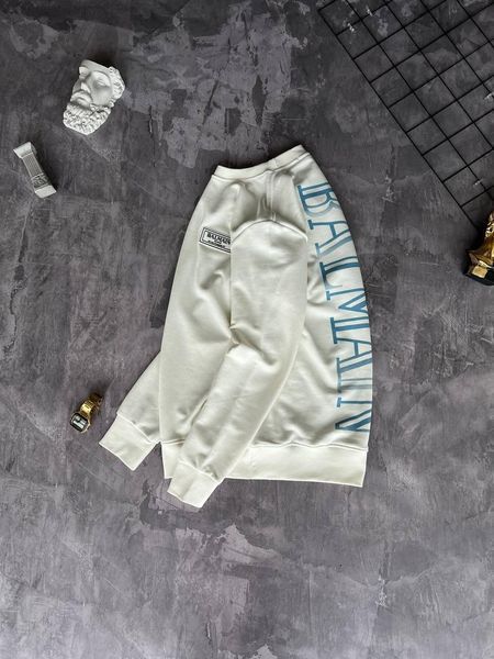 Мужской свитшот Balmain белый Кофта Бальман без капюшона Моло-760-32 фото