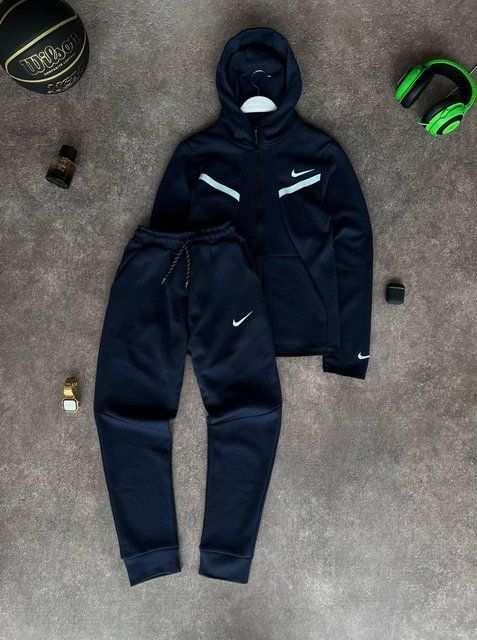 Мужской спортивный костюм Nike синий с капюшоном на молнии Моло-S-T69 фото