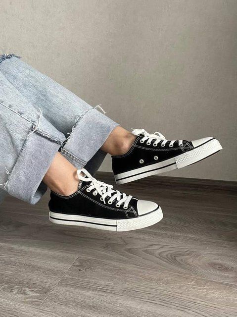 Женские кеды Converse All Star низкие черные Кроссовки Конверсы текстиль Arm-HD334 фото