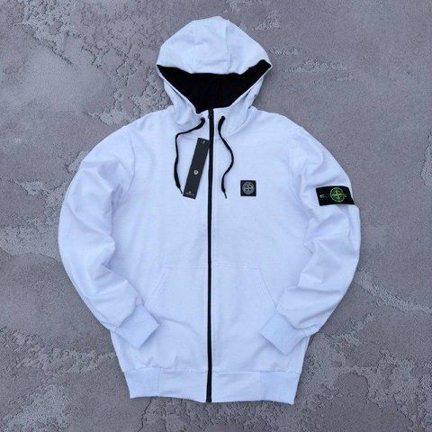 Мужская кофта Stone Island белый Зип худи Стон Айленд на молнии с патчем Хар-753 фото