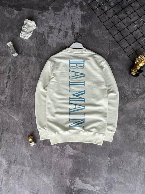 Мужской свитшот Balmain белый Кофта Бальман без капюшона Моло-760-32 фото